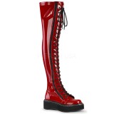 Červený Lakovaná 5 cm EMILY-375 kozačky nad kolena šněrovací