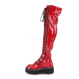 Červený Lakovaná 5 cm EMILY-375 kozačky nad kolena šněrovací