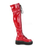 Červený Lakovaná 5 cm EMILY-375 kozačky nad kolena šněrovací