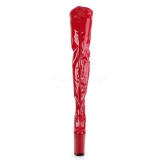 Červený Lesklý 23 cm PLEASER INFINITY-4000 Kozačky Nad Kolena Platformě