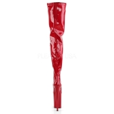 Červený Lesklý 23 cm PLEASER INFINITY-4000 Kozačky Nad Kolena Platformě